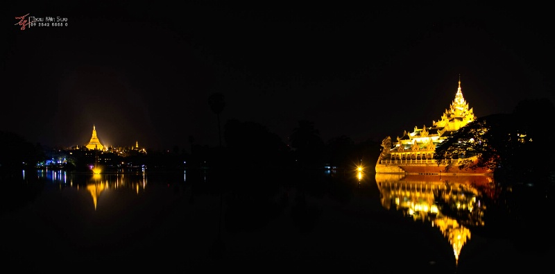 Night Scene of Karaweik & Shwe Dagon Pagoda
