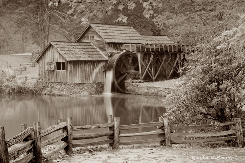 Maybry Mill with fence sepia