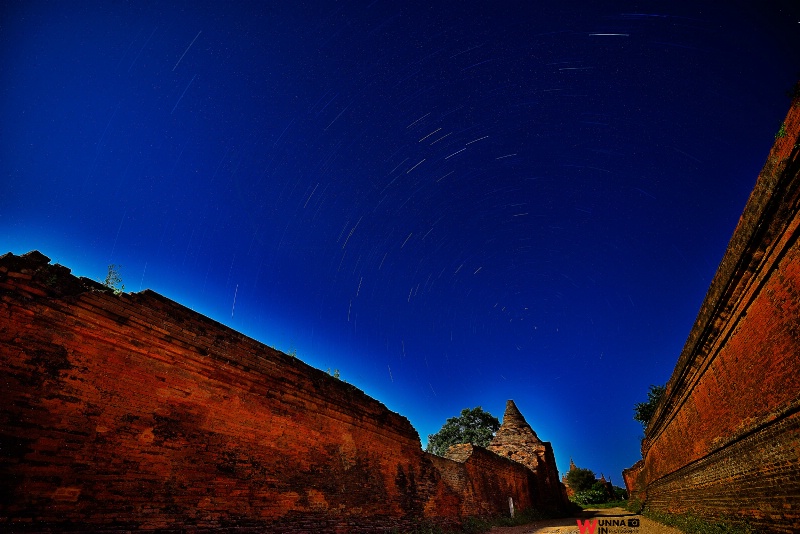 star trails with ancient capital city bagan