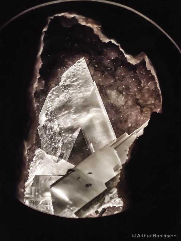 Gypsum Crystals in Amethyst Geode