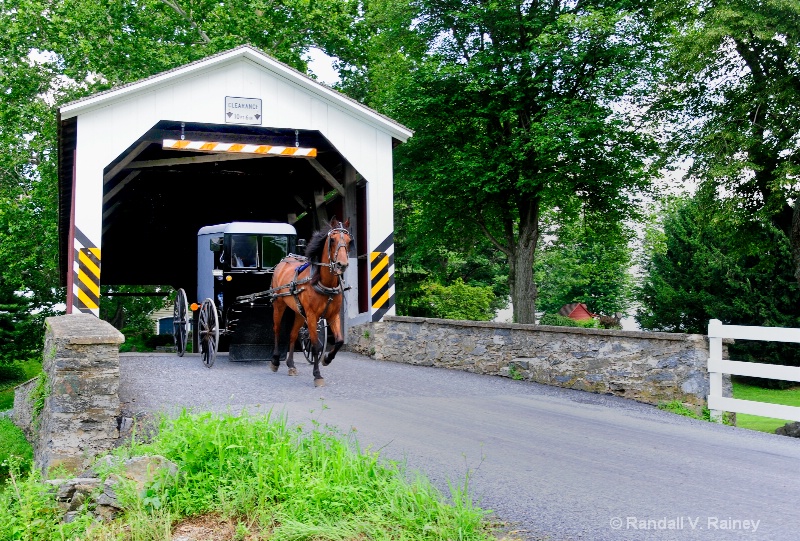 Covered Bridge w/ Amish wagon in Lancaster Co Pa