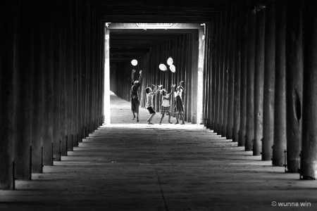 children playing at pagoda compound