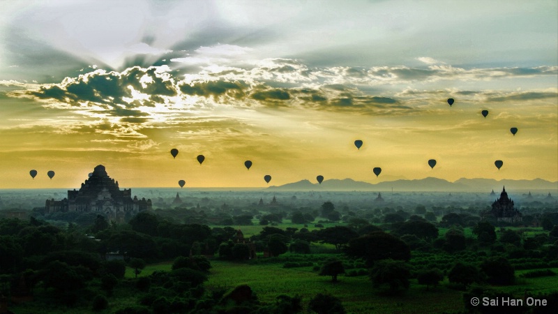 Balloons over misty Bagan