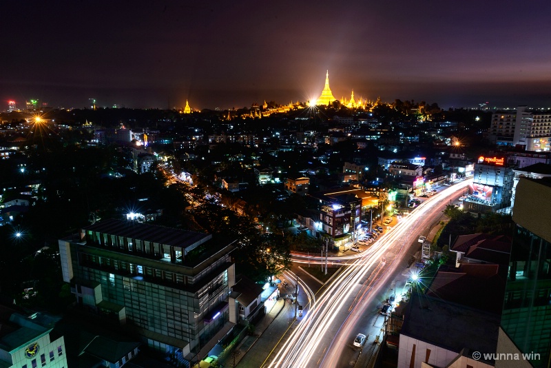 night scenery Shwedagon pagoda