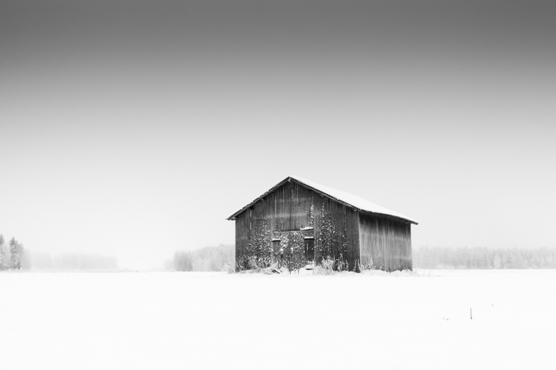 Lonely Barn On A Frosty Field