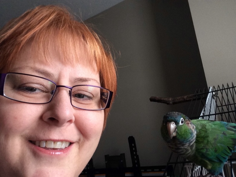 My Green Cheeked Conure (Jessie) and Me