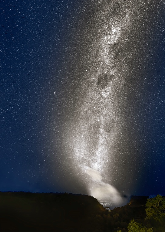 Southern Cross And Milky Way Over Iguazu Fall