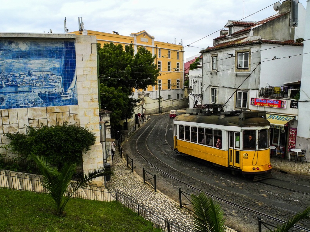 Tram Near Alfama Area in Lisbon