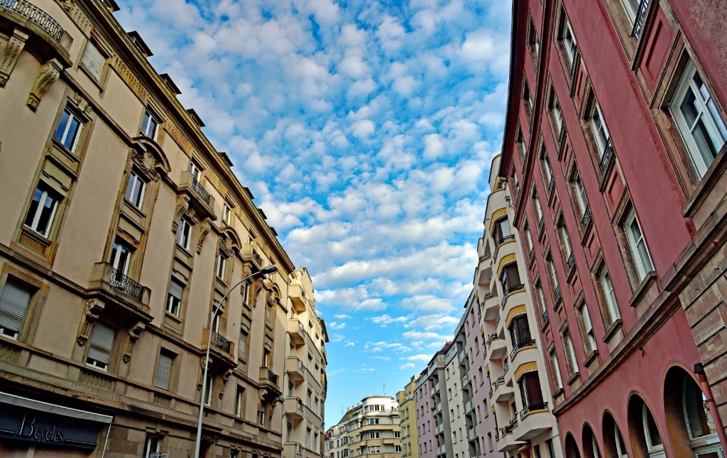 Colored architecture and sky.