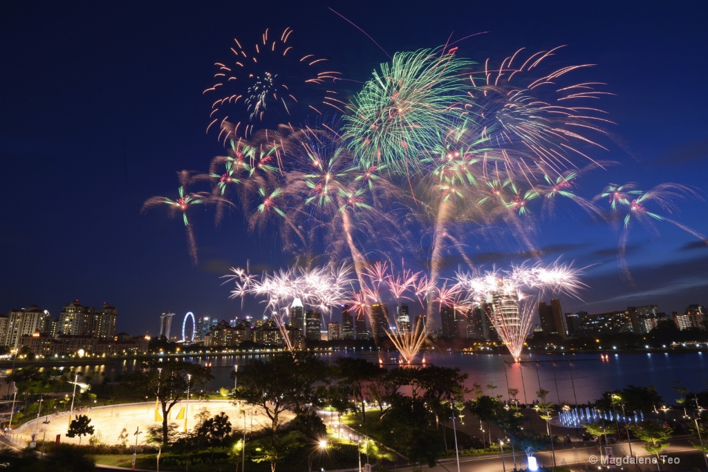 Composite photos of Fireworks with Blue Hour