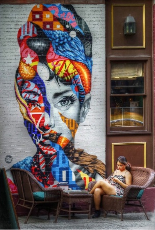 Sitting with Audrey on Mulberry Street