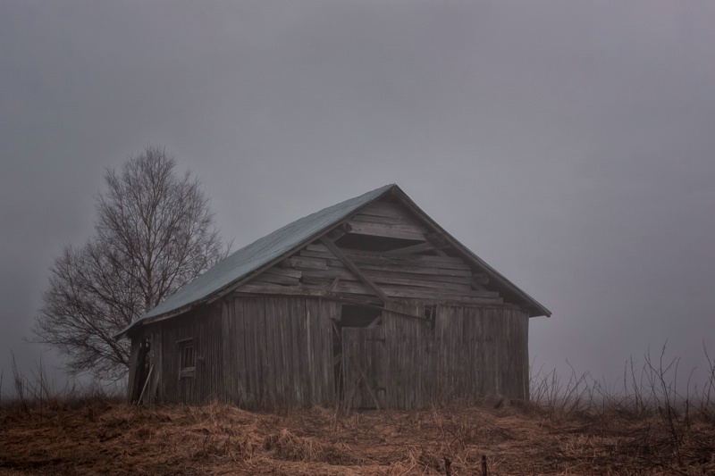 Foggy Night By The Barn House