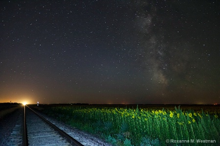 Incoming train and milky way