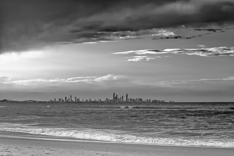 Gold Coast City Skyline Behind The Waves