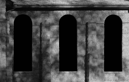3 Church Windows in Mottled Moonlight