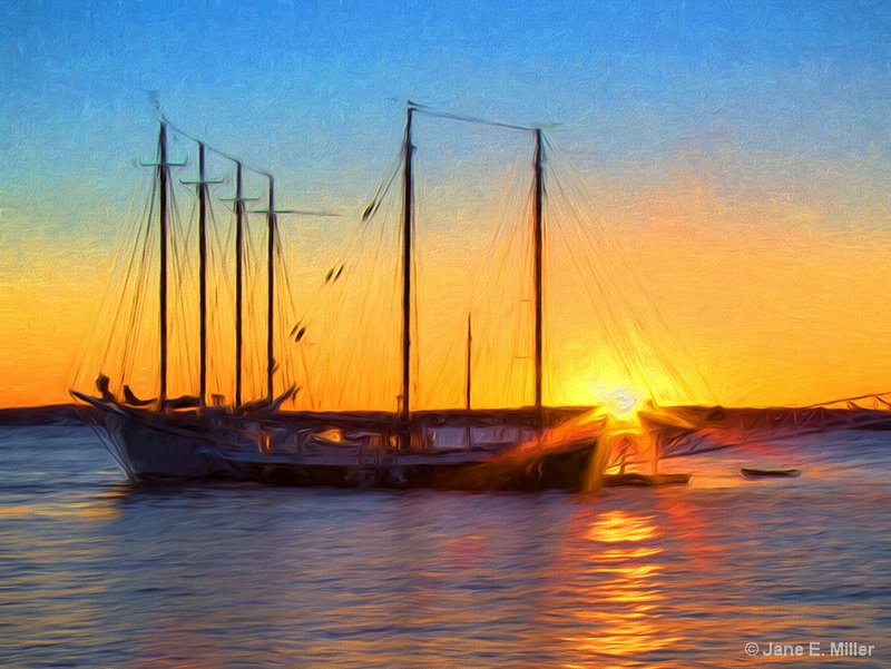 Sunrise Ship Painting
