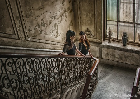 Ballerinas - natural light on the stairs; Cuba