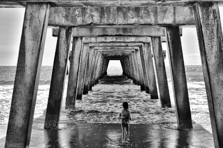 Fearless girl at pier