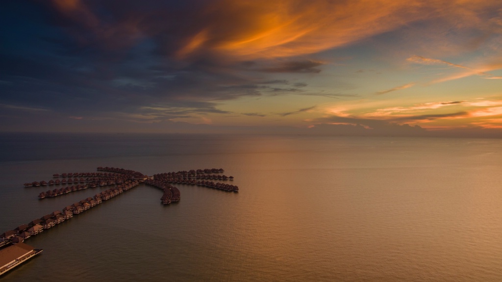 Aerial view of sunset in Sepang, Malaysia
