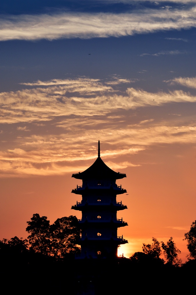 Chinese garden sunset