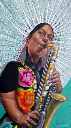 'Playing the sax' mural art