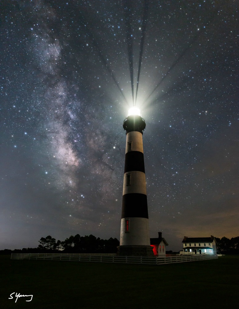 Bodie Island Light and Milky Way - Marsh View