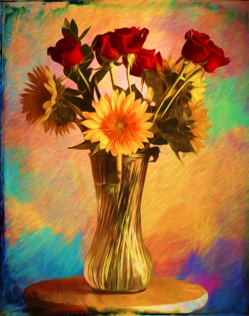 Vase of Flowers On A Lazy Susan