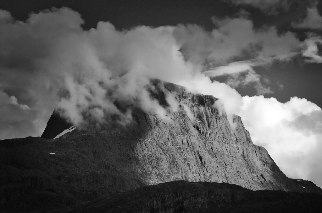 Clouds Crowning a Mountain in BW