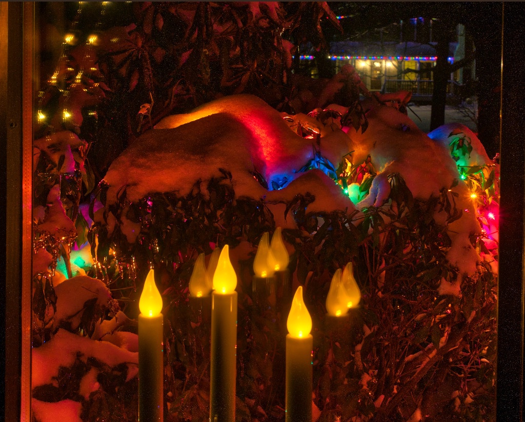 Fairy lights in snow