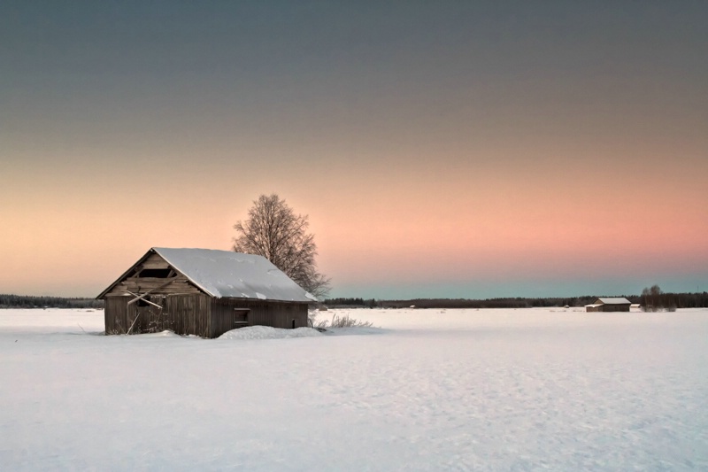 Lonely Barns On The Snowy Fields