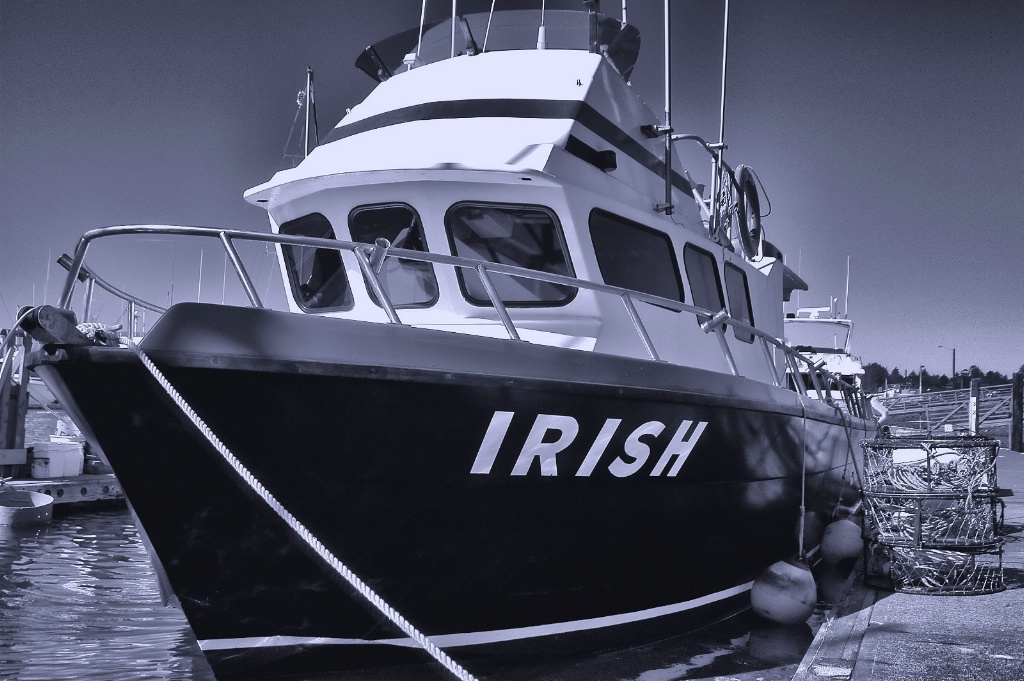 Boat at marina named "Irish"