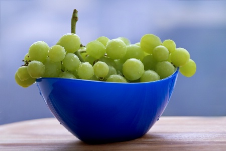 Green Grapes in a Blue Bowl