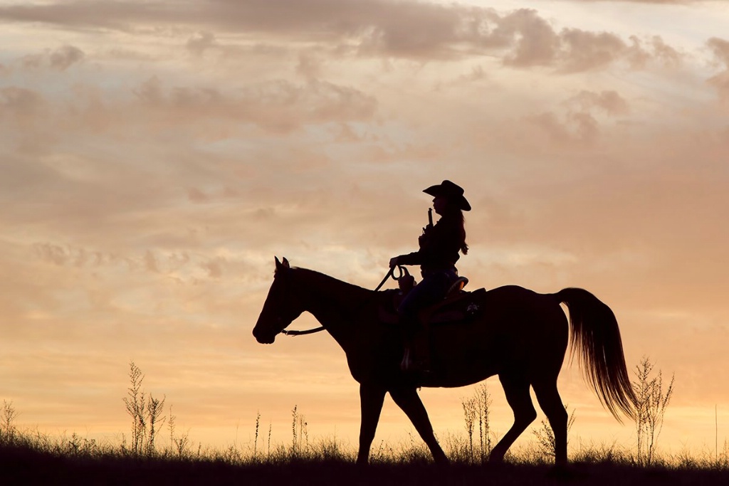 The Girl and Her Horse at Sunset