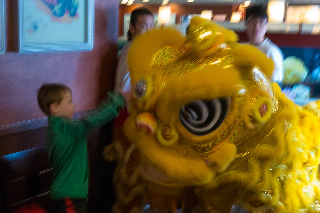 Lion Dancer and Young Fan - ID: 15523614 © John Tubbs