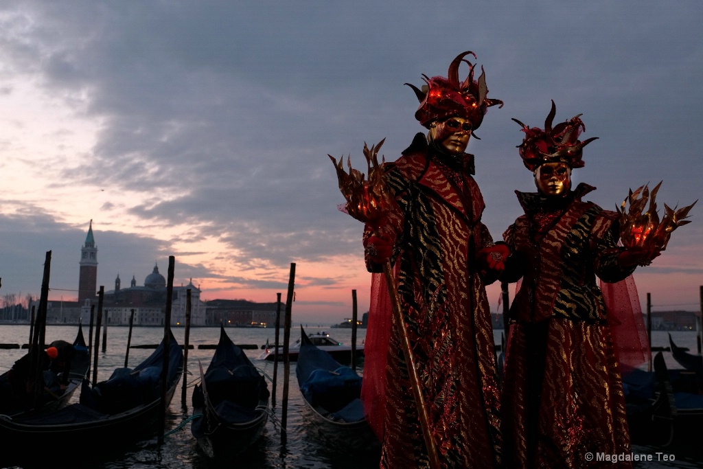 Venice Carnival: Pair Series - Vibrant Red Pair  - ID: 15526664 © Magdalene Teo