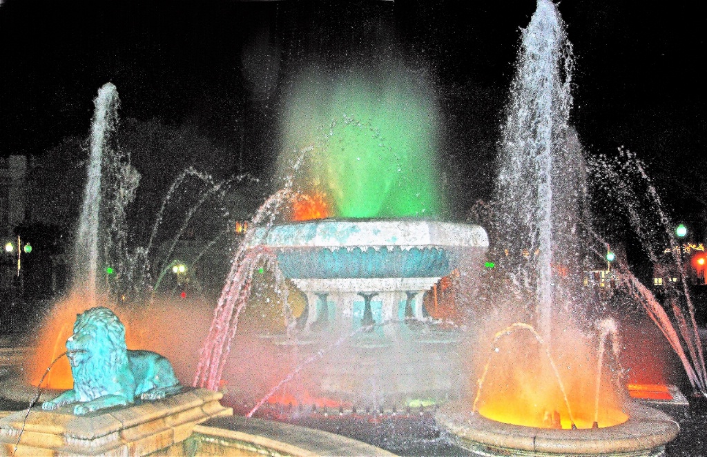 Fountain after dark.