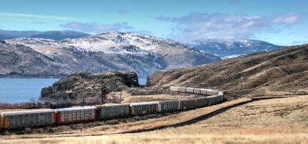 Freight Train Past a Lake