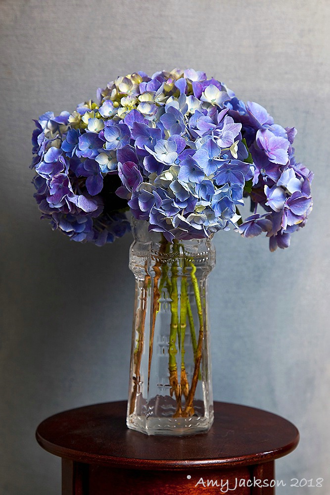 Purple & Blue Hydrangeas in Vase
