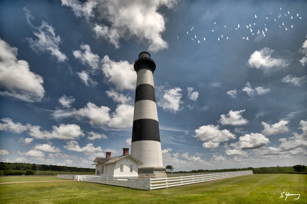 Bodie Island Lighthouse With Birds