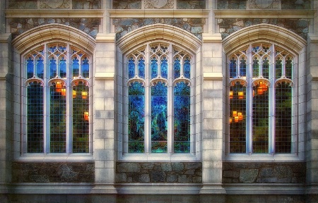 Stained glass, light and reflections
