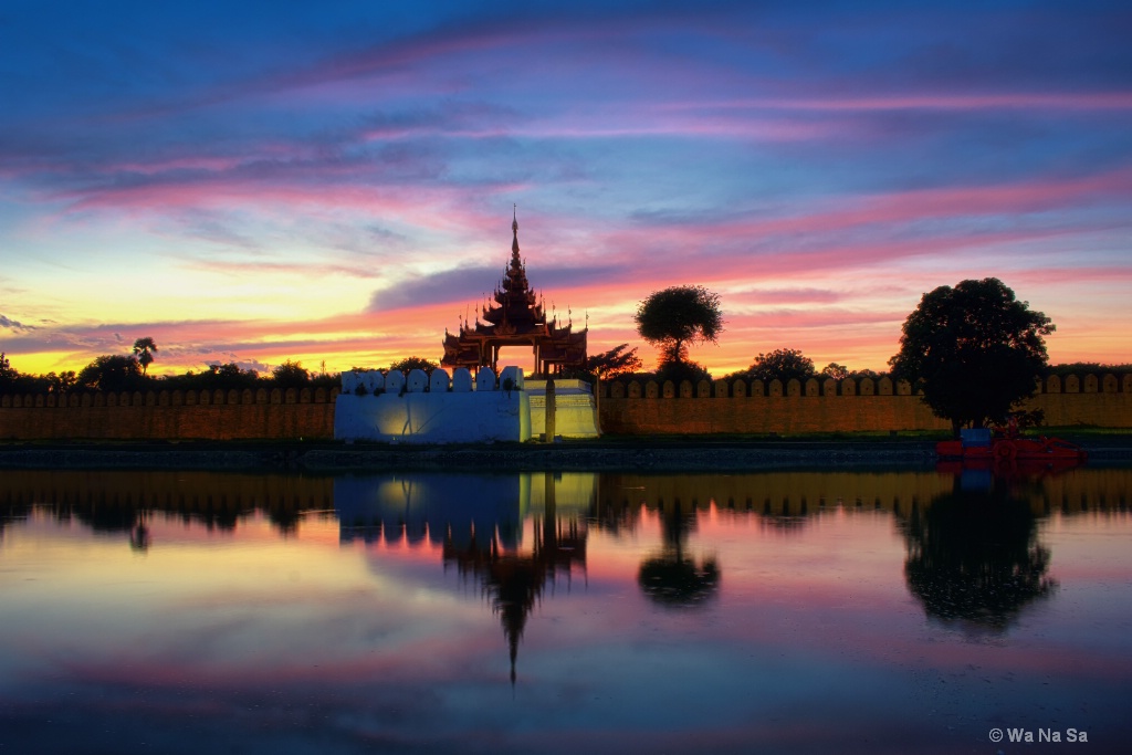 Sunset over Mandalay moat.