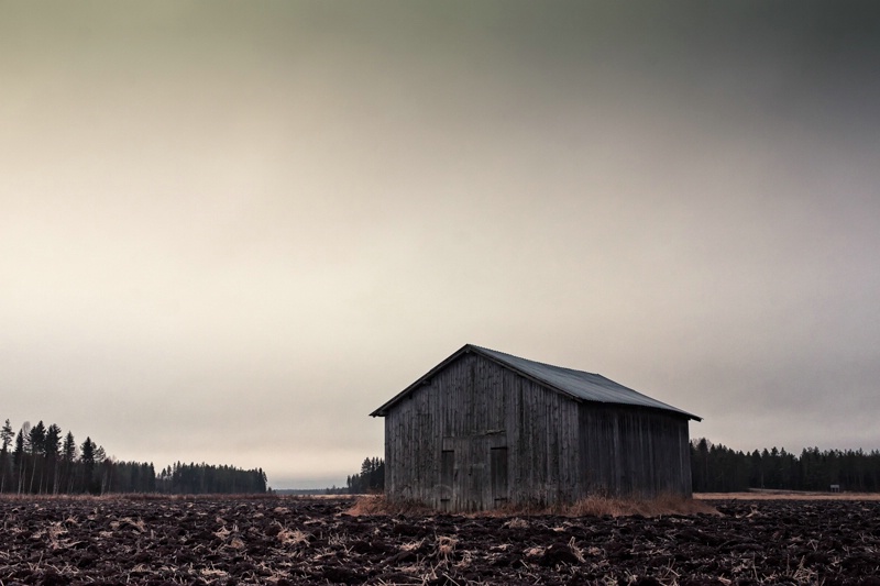 Barn House Under The Dark Autumn Skies
