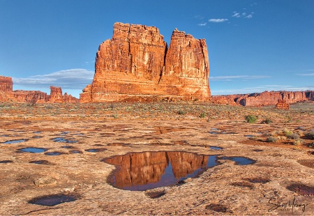 Reflections at Courthouse Towers; Arches NP