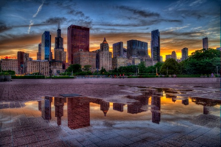 Chicago Sunset Reflections