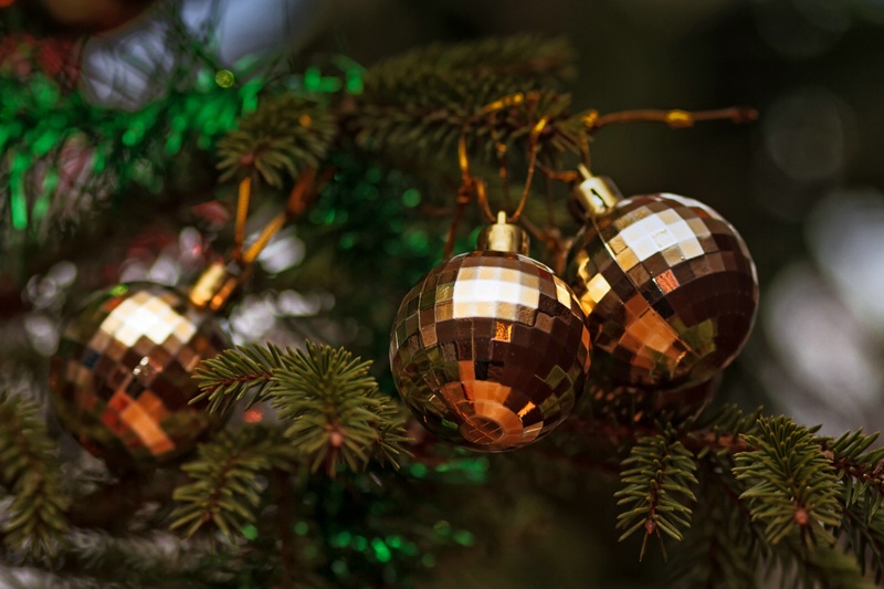 Three Baubles On A Christmas Tree
