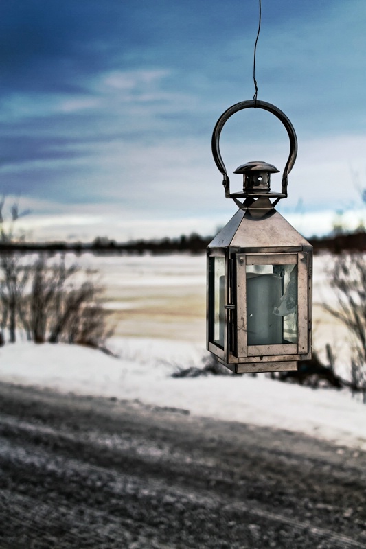 Old Metal Lantern On A Winter Day