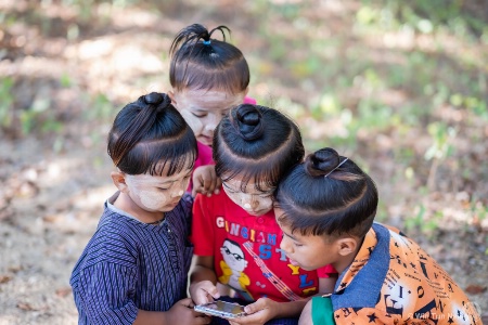 Children play educational game