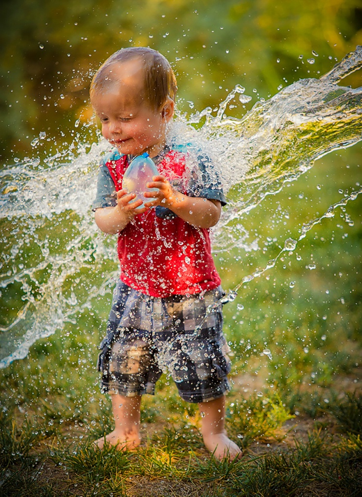 Water balloon with a Two Year Old