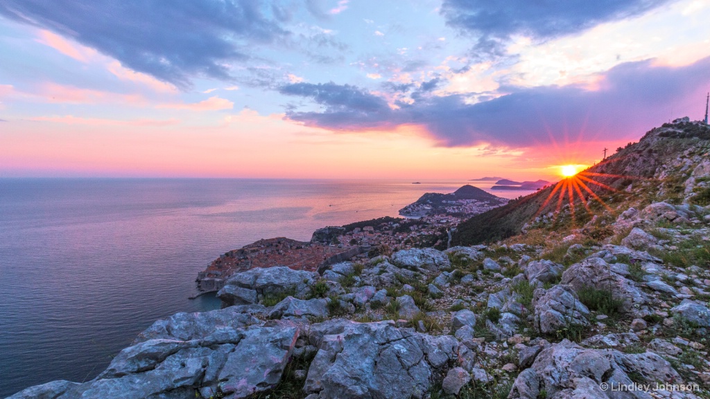 Ocean Sunset and Rocky Slope